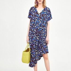 Zara Blue and Purple Floral Midi Dress